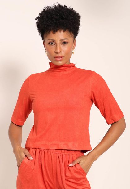 Blusa Suede Gola Alta Manga 2/4